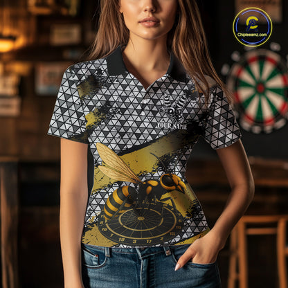 Custom Funny Gold Bee Silver Triangle Darts Polo Shirt For Women Funny Dart League Jerseys NYN2176