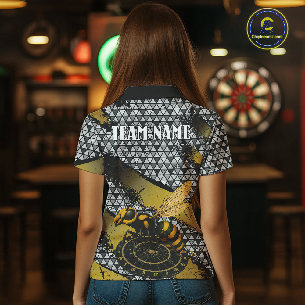 Custom Funny Gold Bee Silver Triangle Darts Polo Shirt For Women Funny Dart League Jerseys NYN2176