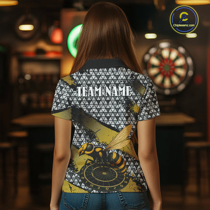 Custom Funny Gold Bee Silver Triangle Darts Polo Shirt For Women Funny Dart League Jerseys NYN2176