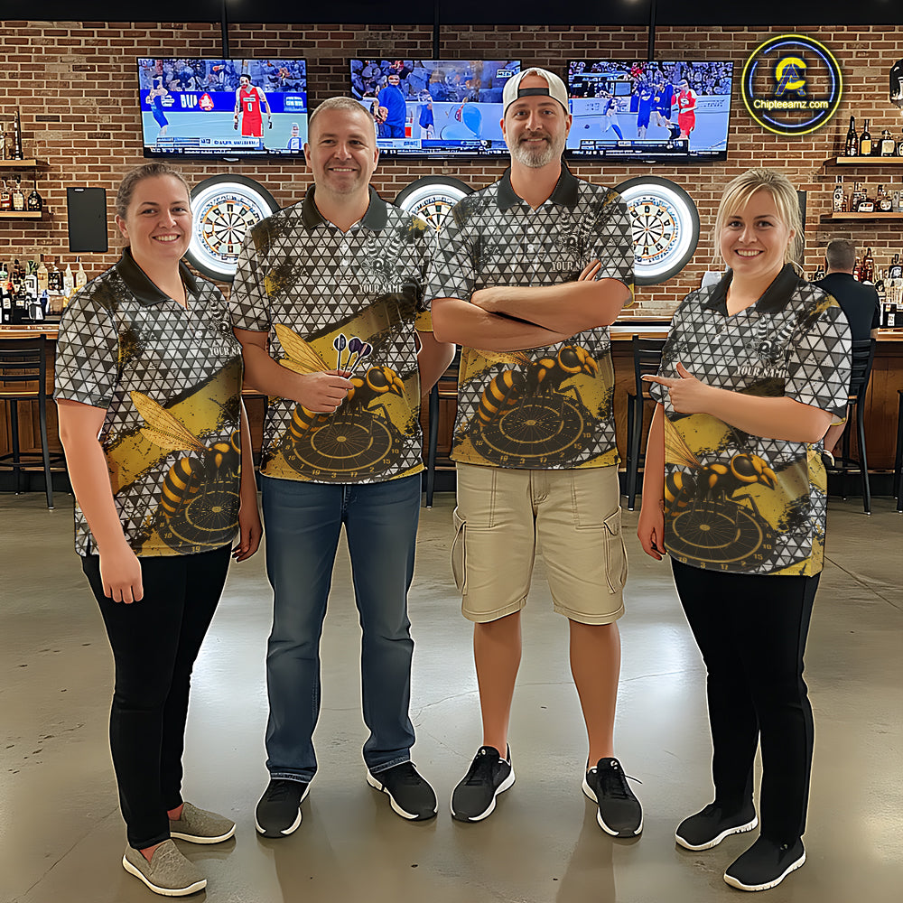 Custom Funny Gold Bee Silver Triangle Darts Quarter-Zip Shirt For Women Funny Dart League Jerseys NYN2176