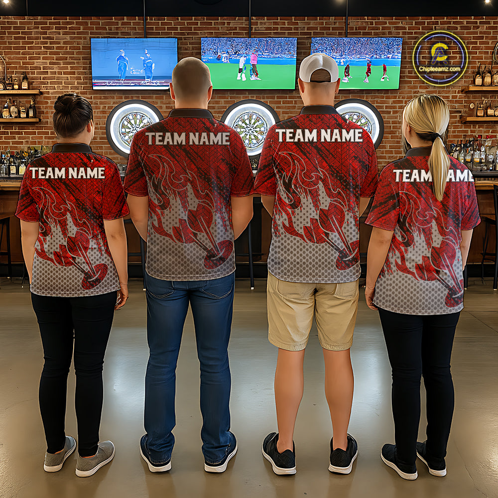Custom Grunge Red And Grey Halftone Men Darts Quarter-Zip Team Shirt Dart League Jerseys NYN2178