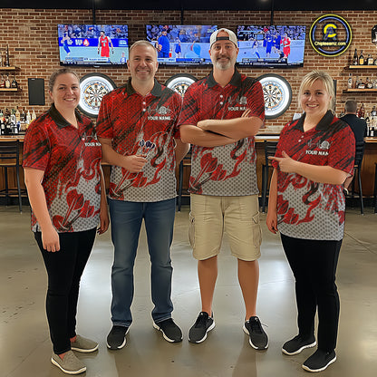Custom Grunge Red And Grey Halftone Men Darts Quarter-Zip Team Shirt Dart League Jerseys NYN2178