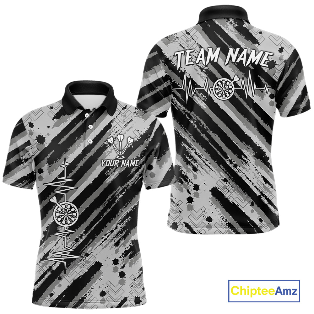 Custom Black Grey Grunge Streaks Skull Men Darts Polo Team Shirt Skull Dart League Jerseys NYN2180