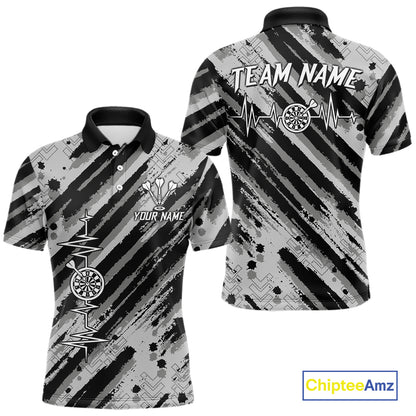 Custom Black Grey Grunge Streaks Skull Men Darts Polo Team Shirt Skull Dart League Jerseys NYN2180