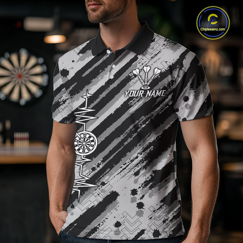 Custom Black Grey Grunge Streaks Skull Men Darts Polo Team Shirt Skull Dart League Jerseys NYN2180