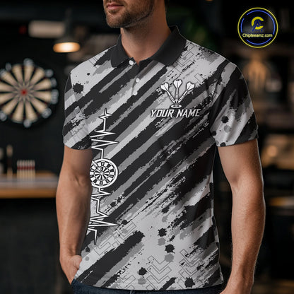 Custom Black Grey Grunge Streaks Skull Men Darts Polo Team Shirt Skull Dart League Jerseys NYN2180