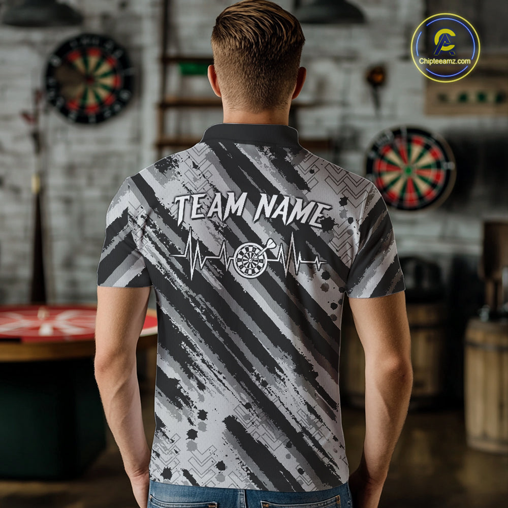 Custom Black Grey Grunge Streaks Skull Men Darts Polo Team Shirt Skull Dart League Jerseys NYN2180