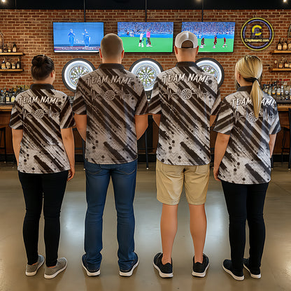 Custom Black Grey Grunge Streaks Skull Women Darts Quarter-Zip Team Shirt Skull Dart League Jerseys NYN2180