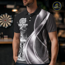 Load image into Gallery viewer, Black And Silver Darts Polo Shirts For Men Custom White Smoke Dartboard Dart Team Jerseys NYN2446
