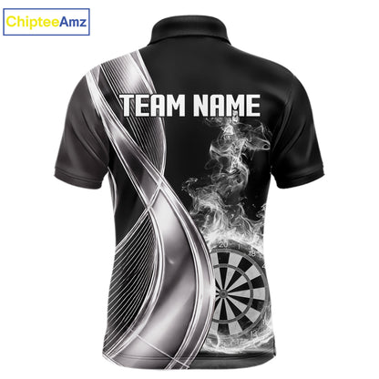 Black And Silver Darts 1/4-Zip Shirts For Men Custom White Smoke Dartboard Dart Team Jerseys NYN2446