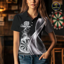 Load image into Gallery viewer, Black And Silver Darts Polo Shirts For Women Custom White Smoke Dartboard Dart Team Jerseys NYN2446