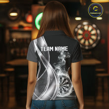 Load image into Gallery viewer, Black And Silver Darts Polo Shirts For Women Custom White Smoke Dartboard Dart Team Jerseys NYN2446