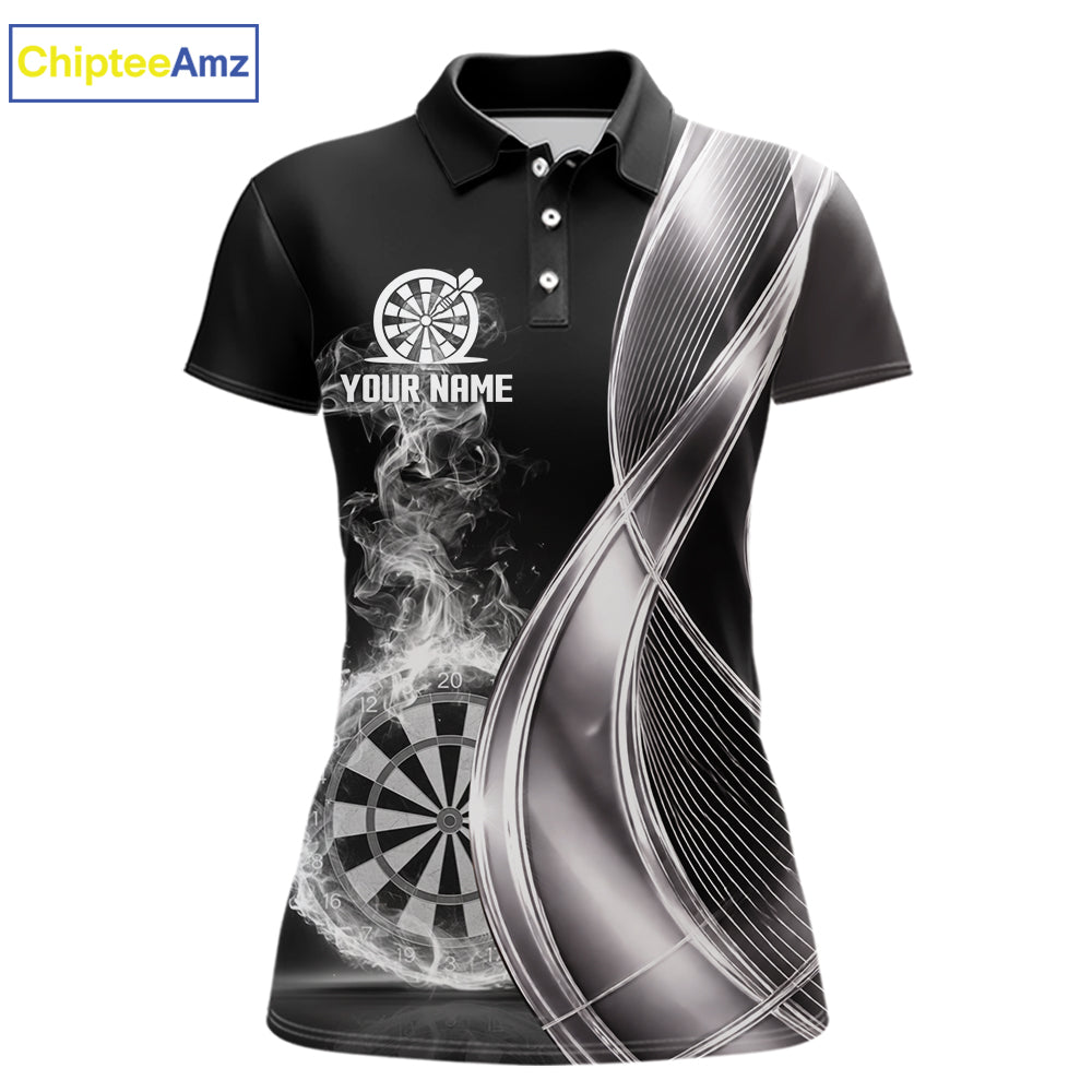 Black And Silver Darts Polo Shirts For Women Custom White Smoke Dartboard Dart Team Jerseys NYN2446