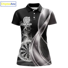 Load image into Gallery viewer, Black And Silver Darts Polo Shirts For Women Custom White Smoke Dartboard Dart Team Jerseys NYN2446
