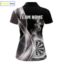 Load image into Gallery viewer, Black And Silver Darts Polo Shirts For Women Custom White Smoke Dartboard Dart Team Jerseys NYN2446