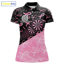 Load image into Gallery viewer, Pink Black Ribbon Blur Dartboard Custom Breast Cancer Awareness Dart Polo Team Shirt For Women NYN2450