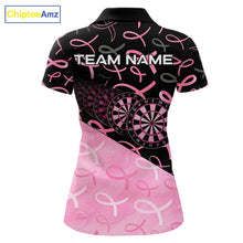 Load image into Gallery viewer, Pink Black Ribbon Blur Dartboard Custom Breast Cancer Awareness Dart Polo Team Shirt For Women NYN2450
