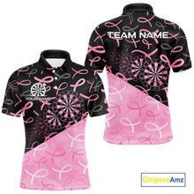 Load image into Gallery viewer, Pink Black Ribbon Blur Dartboard Custom Breast Cancer Awareness Dart Polo Team Shirt For Men NYN2450