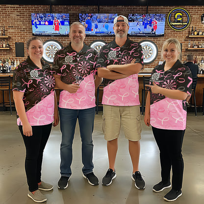 Pink Black Ribbon Blur Dartboard Custom Breast Cancer Awareness Dart Polo Team Shirt For Men NYN2450