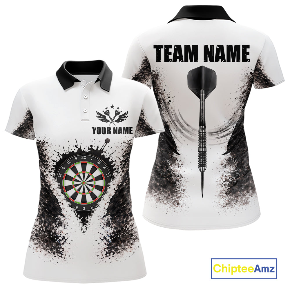 Black And White Splatter Dartboard Women Darts Polo & 1/4-Zip Shirts Custom Outfits Darts Team Jersey NYN3036
