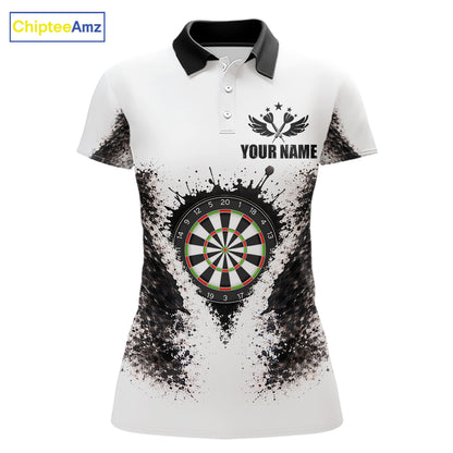 Black And White Splatter Dartboard Women Darts Polo & 1/4-Zip Shirts Custom Outfits Darts Team Jersey NYN3036
