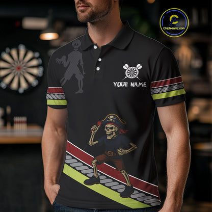 Men's Custom Dart Shirt With Skeleton Holding Dart Arrow And Colorful Dartboard NYN0252