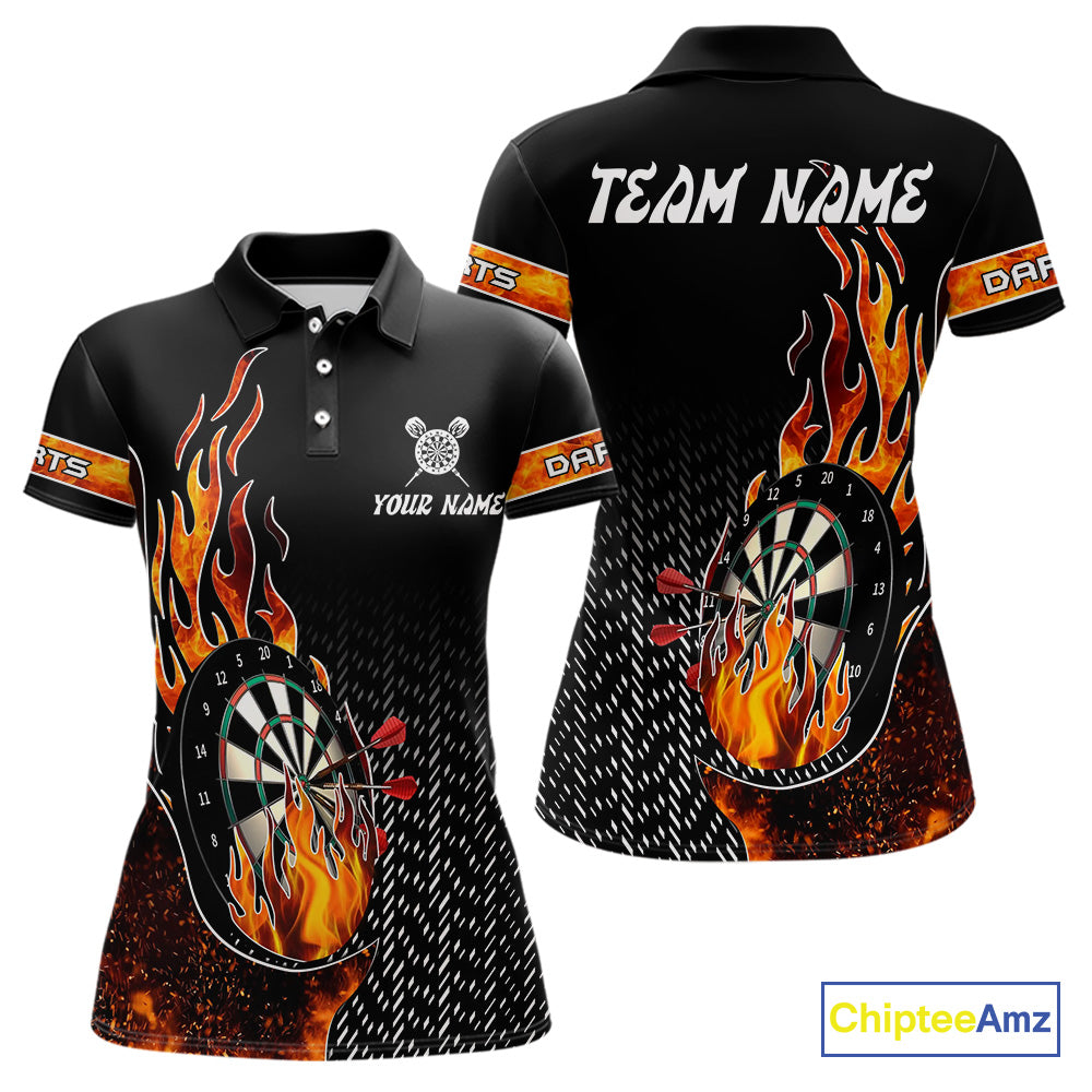 Women's Custom Darts Shirt With Flame Dartboards And Red Dart Arrows NYN0253