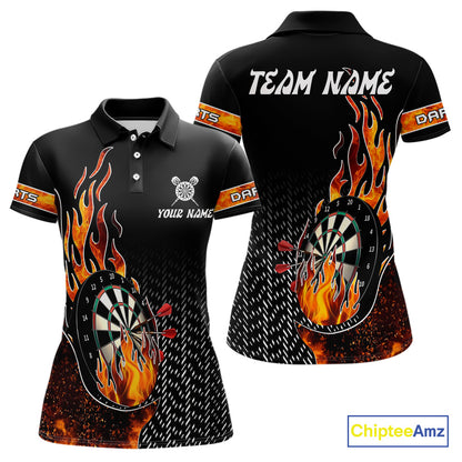 Women's Custom Darts Shirt With Flame Dartboards And Red Dart Arrows NYN0253