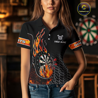 Women's Custom Darts Shirt With Flame Dartboards And Red Dart Arrows NYN0253