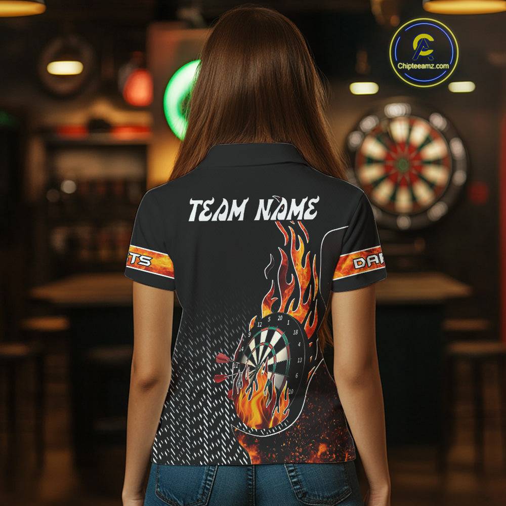 Women's Custom Darts Shirt With Flame Dartboards And Red Dart Arrows NYN0253