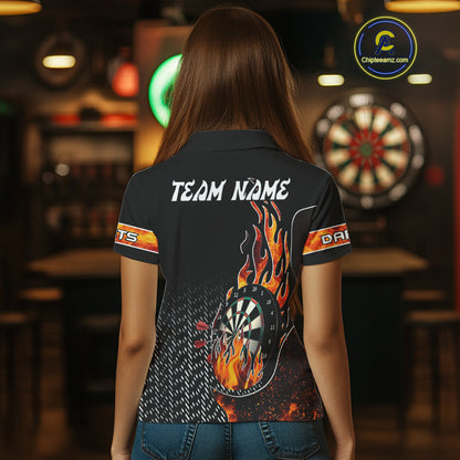 Women's Custom Darts Shirt With Flame Dartboards And Red Dart Arrows NYN0253