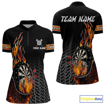 Women's Custom Darts Shirt With Flame Dartboards And Red Dart Arrows NYN0253