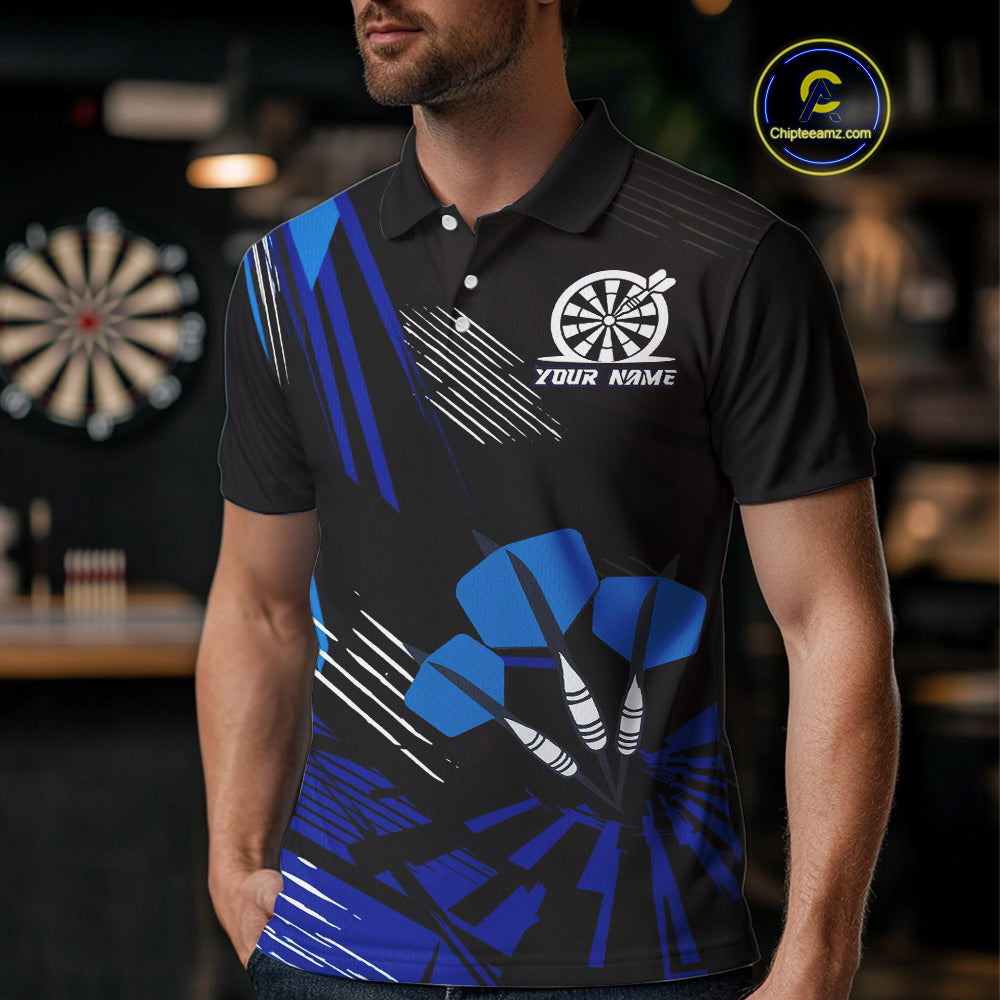 Blue Dart Arrows Grunge Dartboard Men's Darts Shirt - Custom Name For Players NYN0513