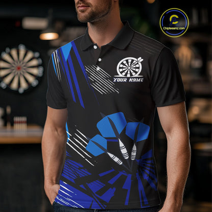 Blue Dart Arrows Grunge Dartboard Men's Darts Shirt - Custom Name For Players NYN0513