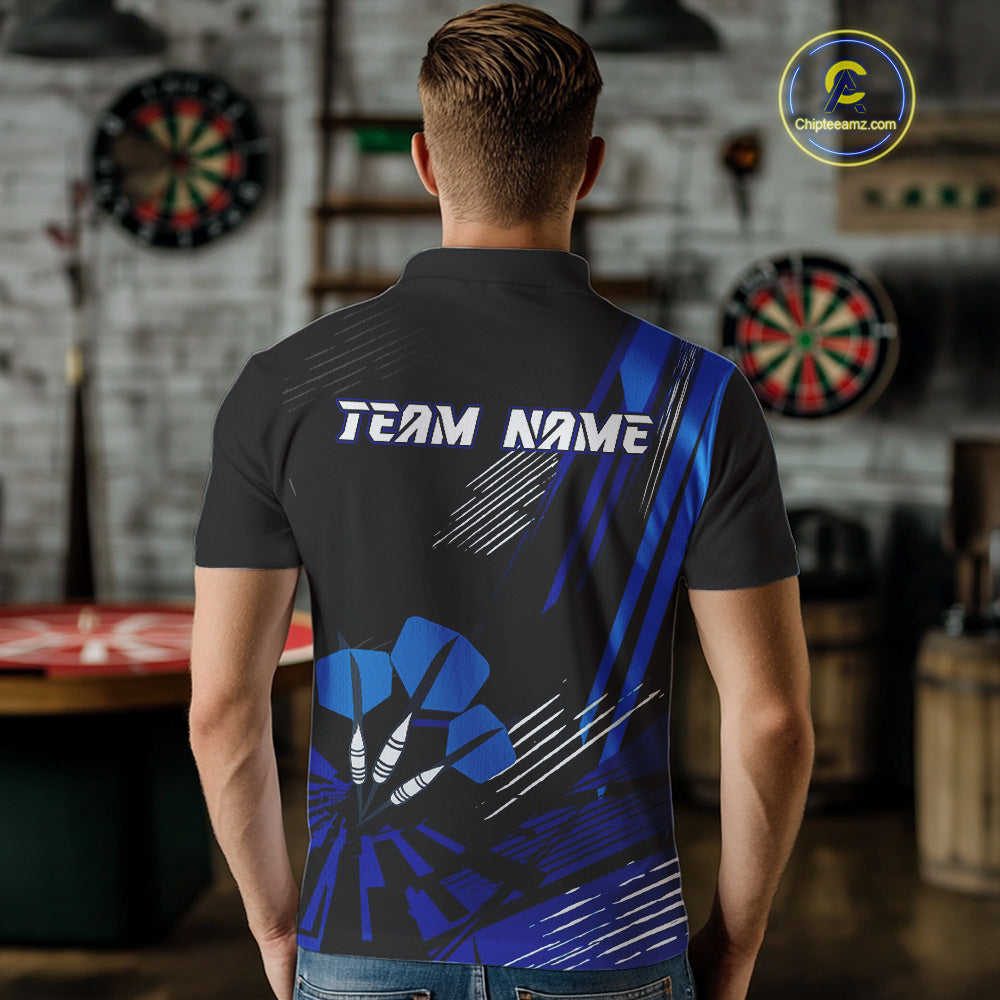 Blue Dart Arrows Grunge Dartboard Men's Darts Shirt - Custom Name For Players NYN0513