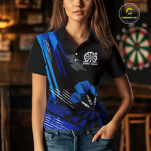 Load image into Gallery viewer, Blue Dart Arrows Grunge Dartboard Women's Darts Shirt - Custom Name For Players NYN0513