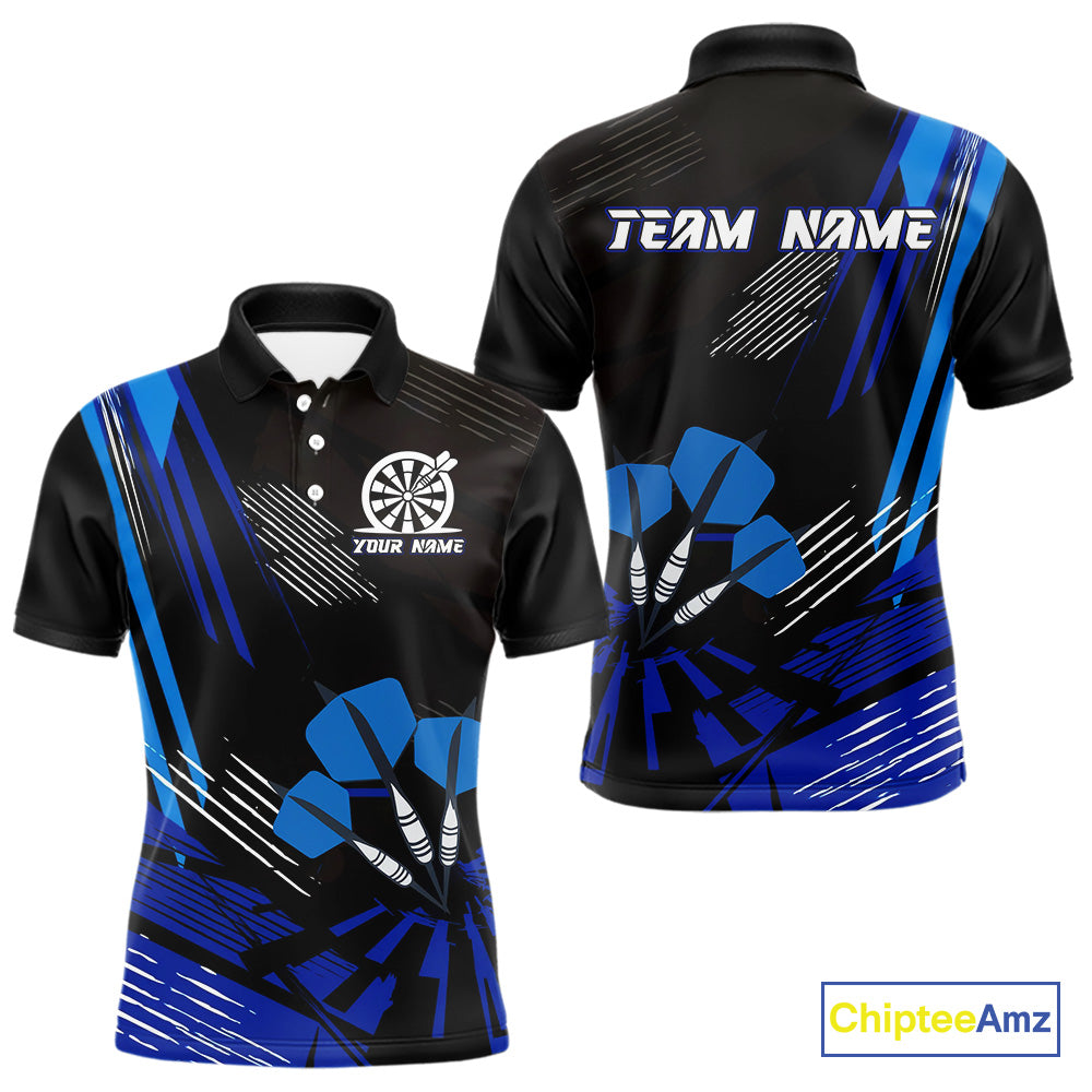 Blue Dart Arrows Grunge Dartboard Men's Darts Shirt - Custom Name For Players NYN0513