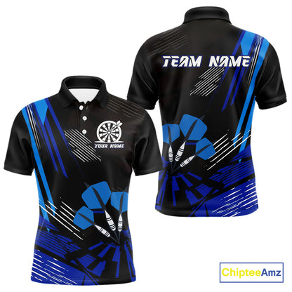 Blue Dart Arrows Grunge Dartboard Men's Darts Shirt - Custom Name For Players NYN0513