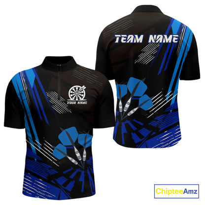 Blue Dart Arrows Grunge Dartboard Men's Darts Shirt - Custom Name For Players NYN0513