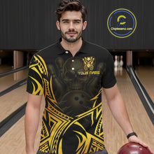 Load image into Gallery viewer, Mens Skull Bowling Shirts Gold Tribal Pattern Custom Skull Bowling Polo Quarter-Zip Team Jersey NYN3755