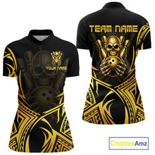 Load image into Gallery viewer, Womens Skull Bowling Shirts Gold Tribal Pattern Custom Skull Bowling Polo Quarter-Zip Team Jersey NYN3755