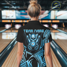 Load image into Gallery viewer, Womens Skull Bowling Shirts Blue Tribal Pattern Custom Skull Bowling Polo Quarter-Zip Team Jersey NYN3756