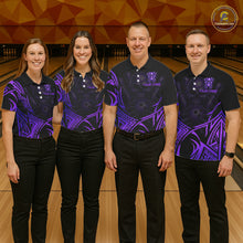 Load image into Gallery viewer, Mens Skull Bowling Shirts Purple Tribal Pattern Custom Skull Bowling Polo Quarter-Zip Team Jersey NYN3757