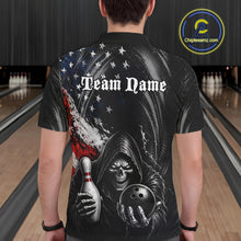 Load image into Gallery viewer, Custom Grim Reaper Patriotic Bowling Shirts Mens American Flag Bowling Polo Quarter-Zip Team Jersey NYN3760