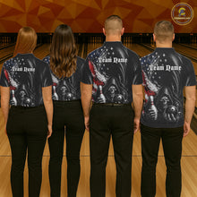 Load image into Gallery viewer, Custom Grim Reaper Patriotic Bowling Shirts Womens American Flag Bowling Polo Quarter-Zip Team Jersey NYN3760