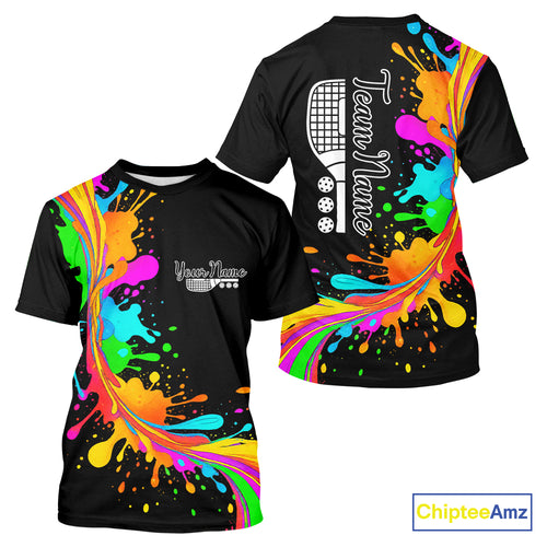Personalized Colorful Pickleball T-Shirt Splashed Pickleball For Men, Pickleball Gifts NYN1001