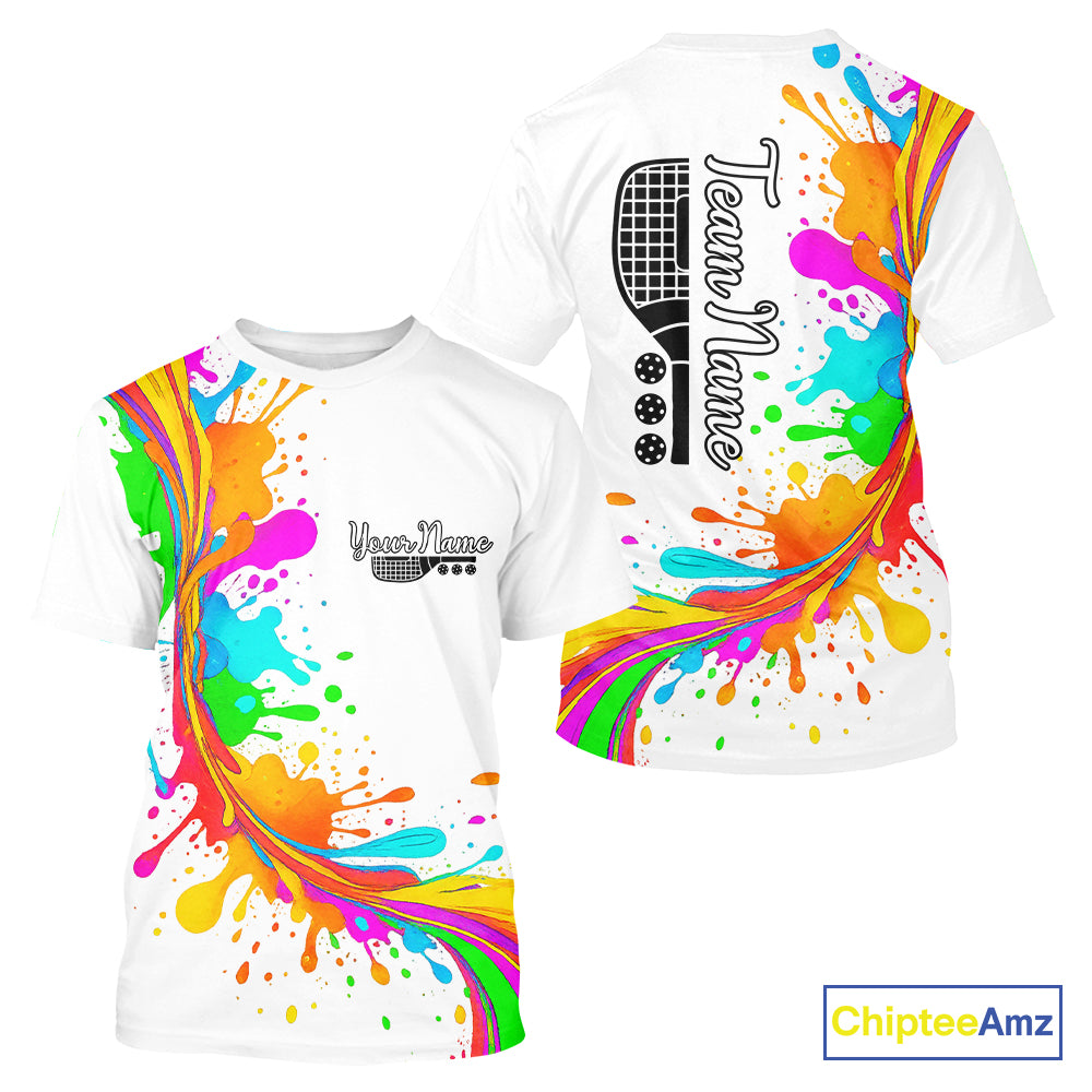 Personalized Colorful Pickleball T-Shirt Splashed Pickleball For Men, Pickleball Gifts NYN1002