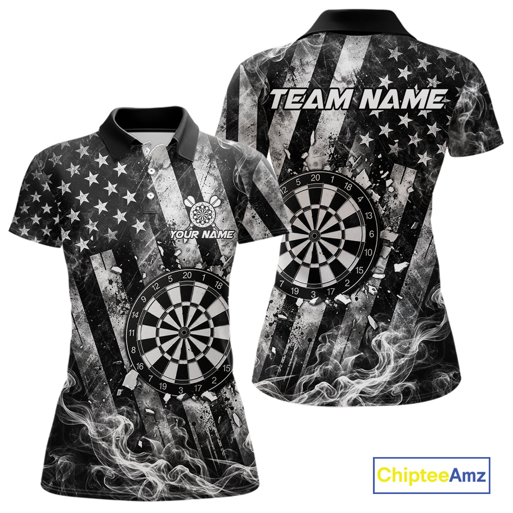 Smoke American Flag Dart Shirt For Women Personalized Cracked Dartboard Dart Team Outfits Jerseys NYN4060