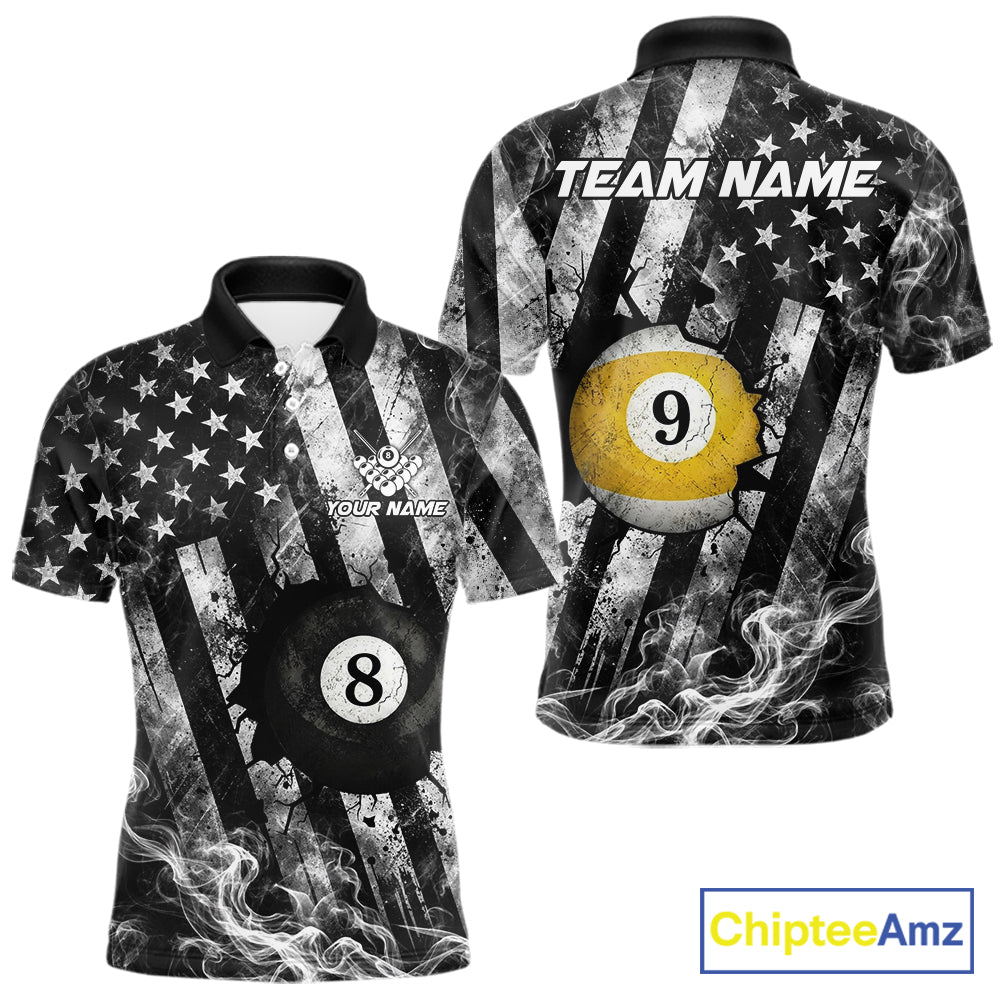 Smoke US Flag Patriotic Billiard Shirt For Men Custom Cracked 8 Ball & 9 Ball Pool Team Jerseys NYN4061