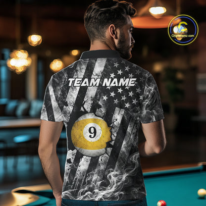 Smoke US Flag Patriotic Billiard Shirt For Men Custom Cracked 8 Ball & 9 Ball Pool Team Jerseys NYN4061
